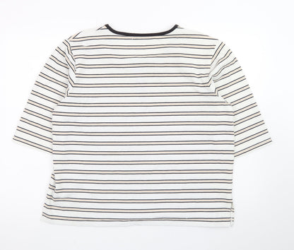 Emreco Women's Ivory Striped 3/4 Sleeve Jersey Zip T-Shirt UK 18