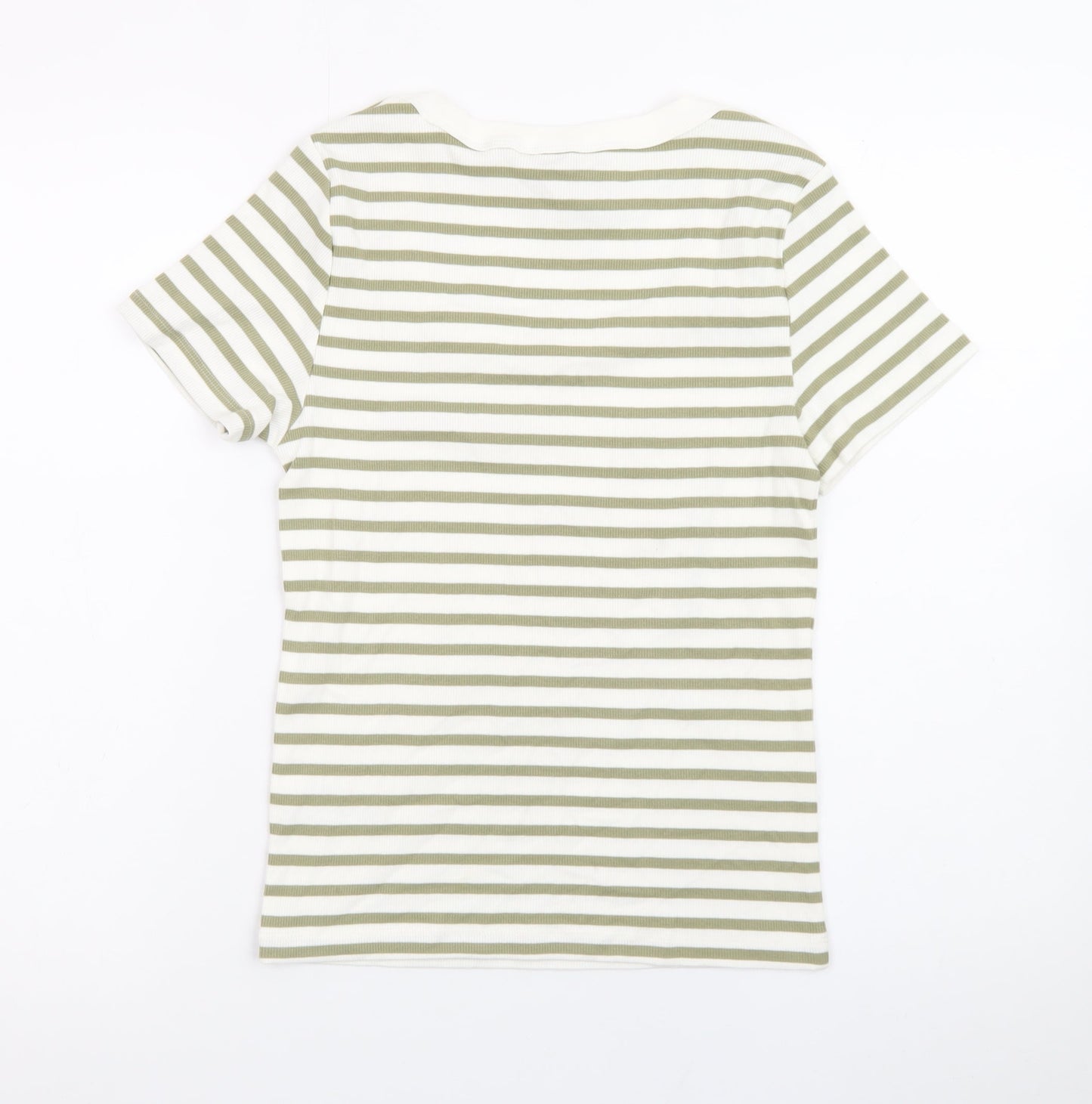Marks and Spencer Women’s Green White Striped Slim Fit Cotton T-Shirt Size 12