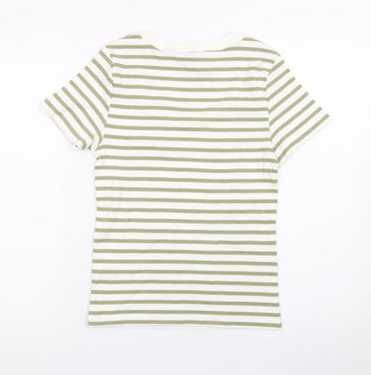 Marks and Spencer Women’s Green White Striped Slim Fit Cotton T-Shirt Size 12