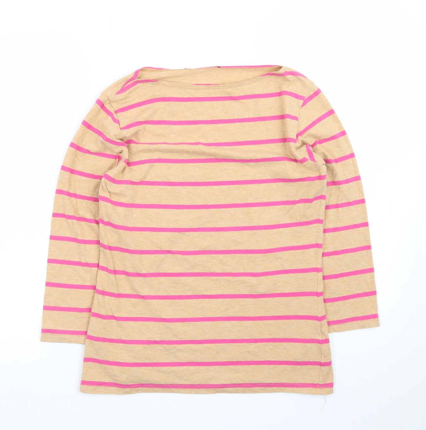 Marks and Spencer Women's Beige Pink Striped 3/4 Sleeve Boat Neck Cotton Top Size 12