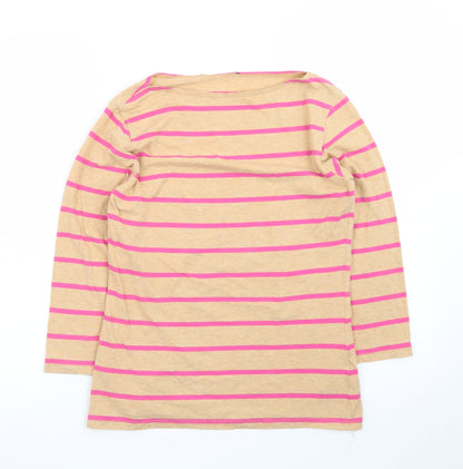 Marks and Spencer Women's Beige Pink Striped 3/4 Sleeve Boat Neck Cotton Top Size 12