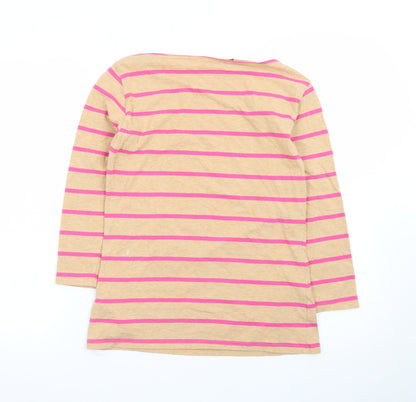 Marks and Spencer Women's Beige Pink Striped 3/4 Sleeve Boat Neck Cotton Top Size 12
