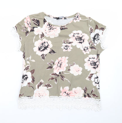 Dorothy Perkins Womens Green Floral Crochet Trim Blouse Size 16