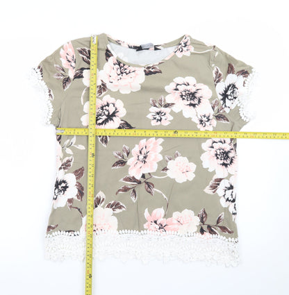 Dorothy Perkins Womens Green Floral Crochet Trim Blouse Size 16
