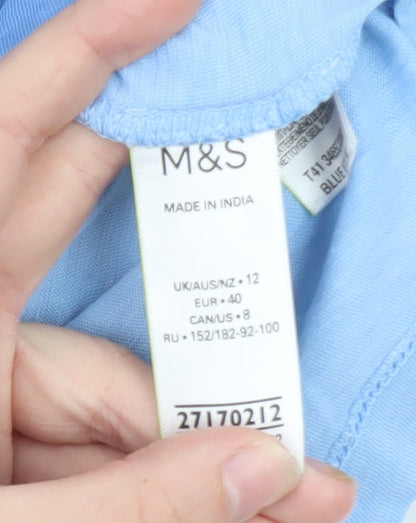 Marks and Spencer Men's Blue Long Sleeve Cotton T-Shirt M