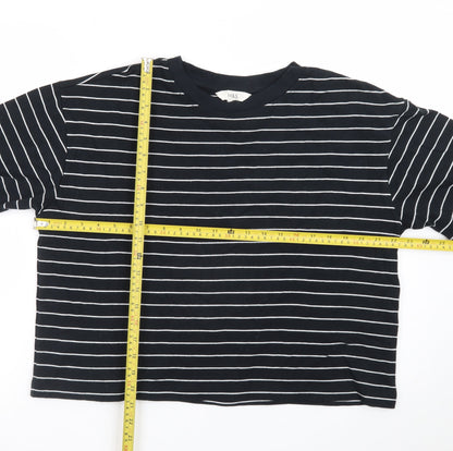 Marks and Spencer Women's Black Striped Cotton T-Shirt Size 14