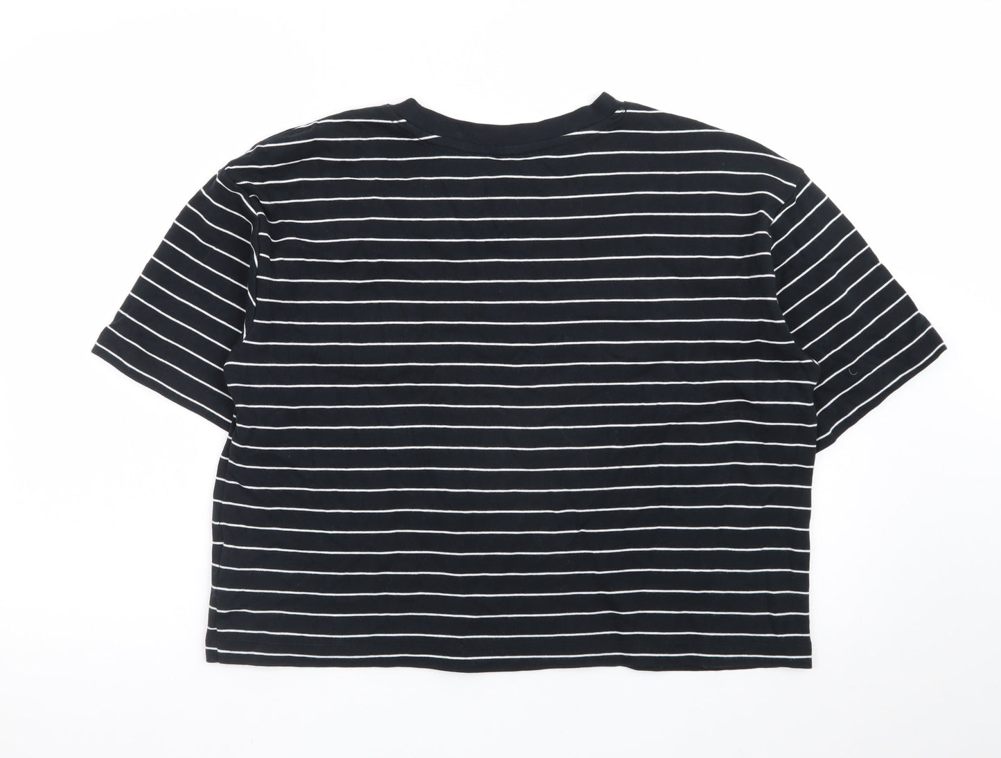 Marks and Spencer Women's Black Striped Cotton T-Shirt Size 14