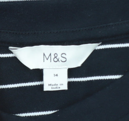 Marks and Spencer Women's Black Striped Cotton T-Shirt Size 14
