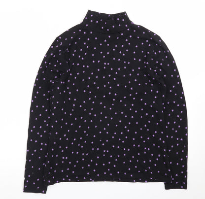 Marks and Spencer Womens Black Star Print Cotton Roll Neck Top Size 14