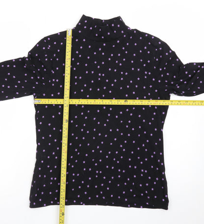 Marks and Spencer Womens Black Star Print Cotton Roll Neck Top Size 14