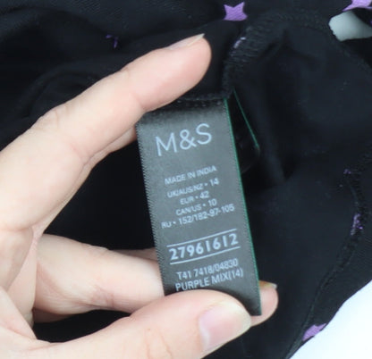 Marks and Spencer Womens Black Star Print Cotton Roll Neck Top Size 14