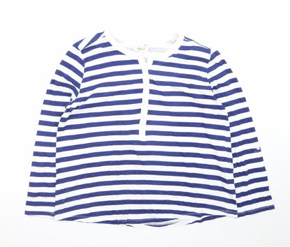 Style & Co Women Blue White Striped Long Sleeve Henley Jersey Top L
