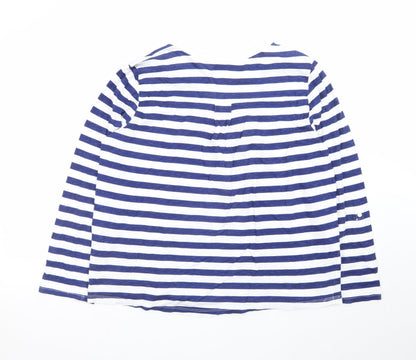 Style & Co Women Blue White Striped Long Sleeve Henley Jersey Top L