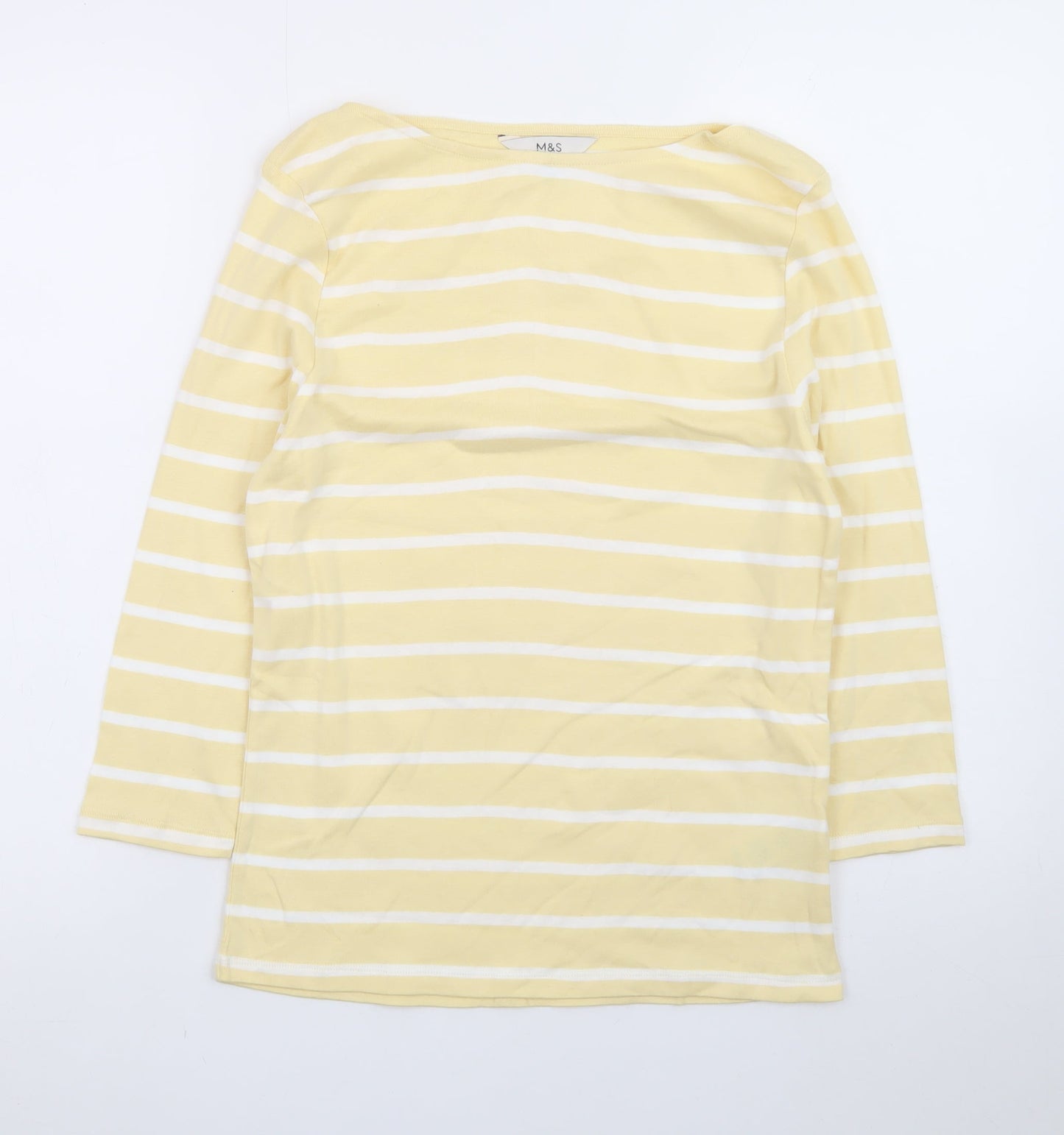 Marks and Spencer Women’s Yellow Striped 3/4 Sleeve Cotton T-Shirt Size 12