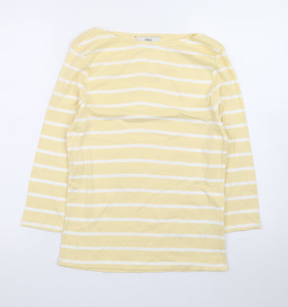 Marks and Spencer Women’s Yellow Striped 3/4 Sleeve Cotton T-Shirt Size 12