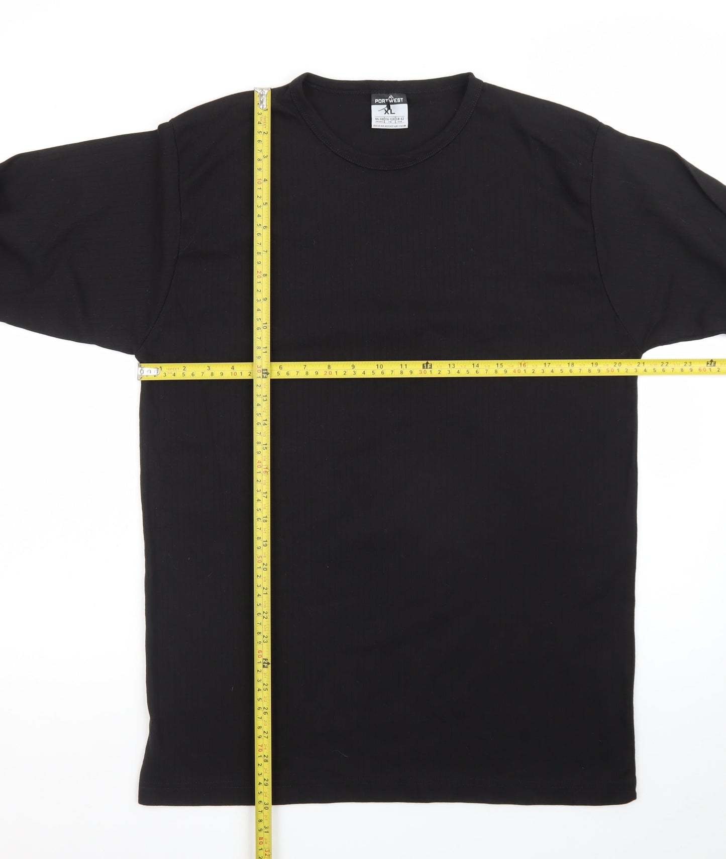Portwest Men's Black Long Sleeve Crew Neck T-Shirt XL Regular Fit