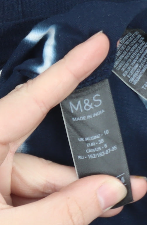 Marks and Spencer Women’s Blue Tie-Dye Long Sleeve Cotton T-Shirt Size 10