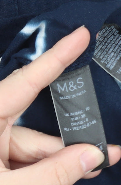 Marks and Spencer Women’s Blue Tie-Dye Long Sleeve Cotton T-Shirt Size 10