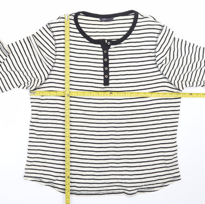 Marks and Spencer Women White Striped Cotton Henley Top Size 24