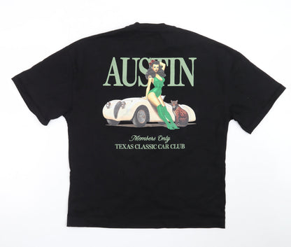 River Island Men's Black Austin Texas Car Club Oversized T-Shirt Size S