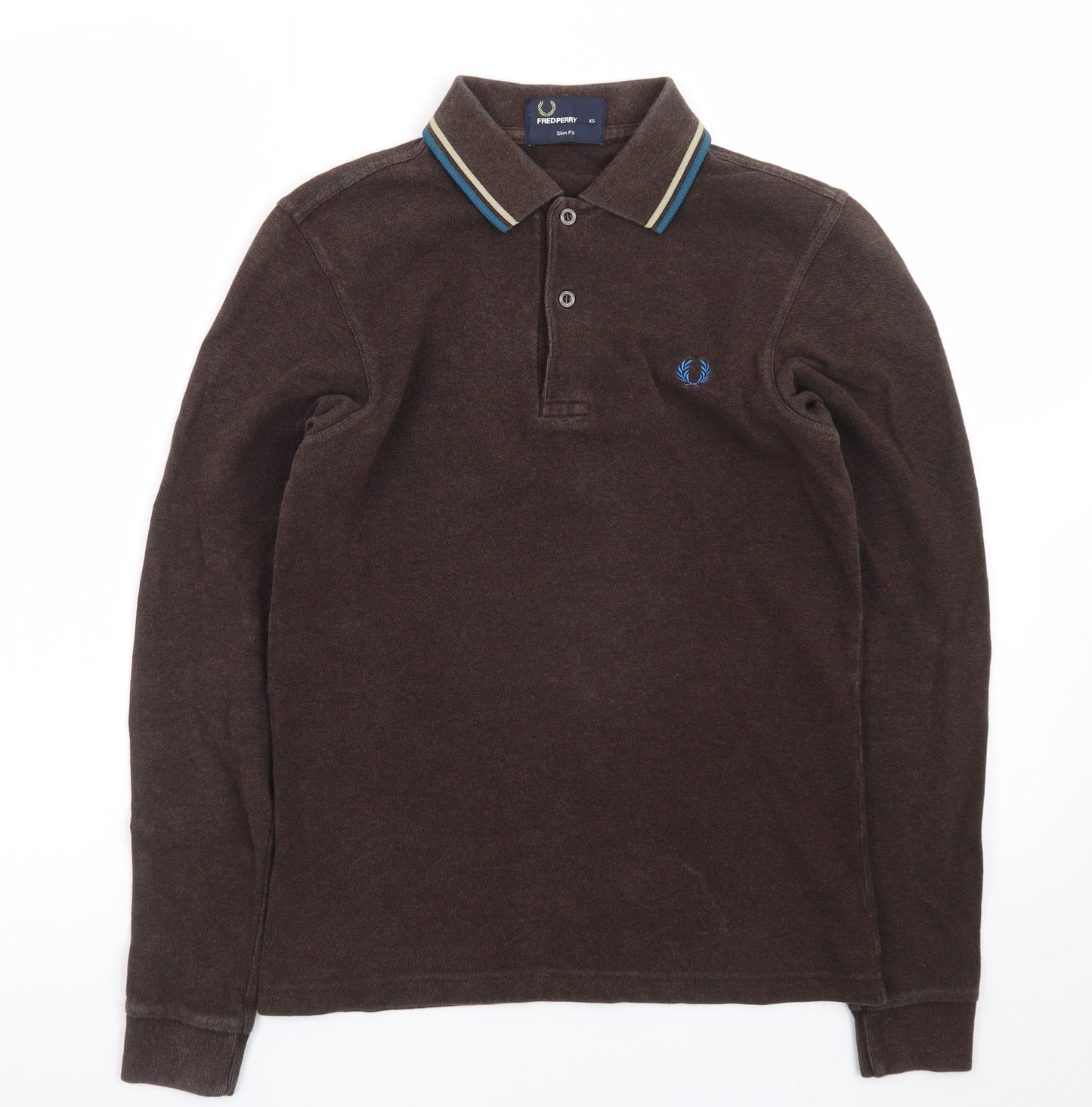 Fred Perry Men's Brown Long Sleeve Slim Fit Polo Shirt XS