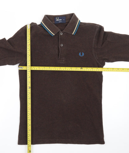 Fred Perry Men's Brown Long Sleeve Slim Fit Polo Shirt XS