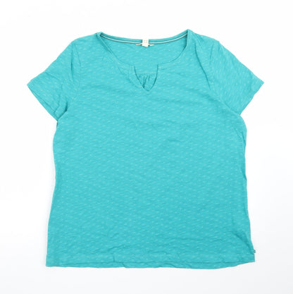 White Stuff Women's Blue Cotton Short Sleeve V-Neck T-Shirt UK 18