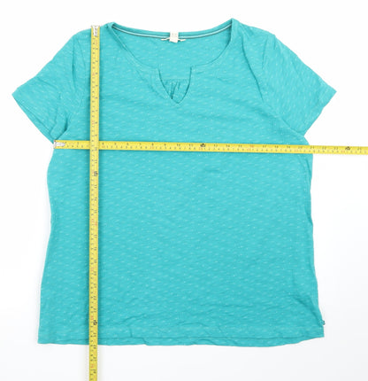 White Stuff Women's Blue Cotton Short Sleeve V-Neck T-Shirt UK 18