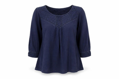 FatFace Women's Blue Cotton Tunic Blouse Size 12 3/4 Sleeve