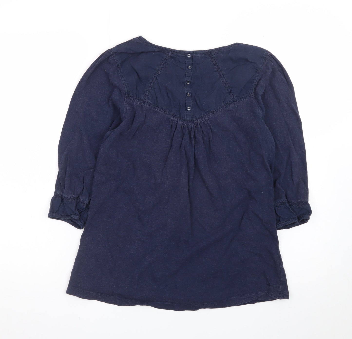 Fat Face Women's Blue Cotton Tunic Blouse Size 12 3/4 Sleeve