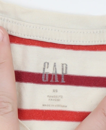 GAP Women Red Striped Cotton Short Sleeve Crew Neck T-Shirt XS