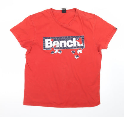 Bench Men's Red XL Graphic Puzzle Logo Cotton T-Shirt