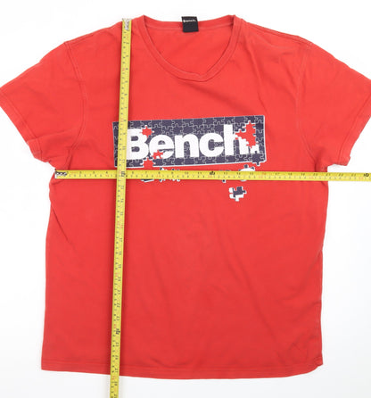 Bench Men's Red XL Graphic Puzzle Logo Cotton T-Shirt