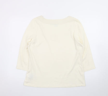 Boden Women’s Ivory 3/4 Sleeve Scoop Neck Cotton T-Shirt Size 10