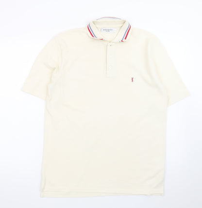 Yves Saint Laurent Men’s Ivory Polo Shirt L Classic Collared Cotton Blend