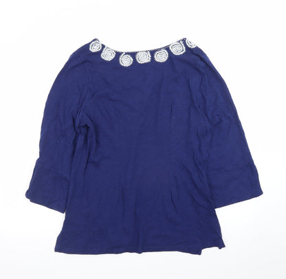 Tommy Bahama Womens Blue Cotton Tunic Blouse L Embroidered V-Neck