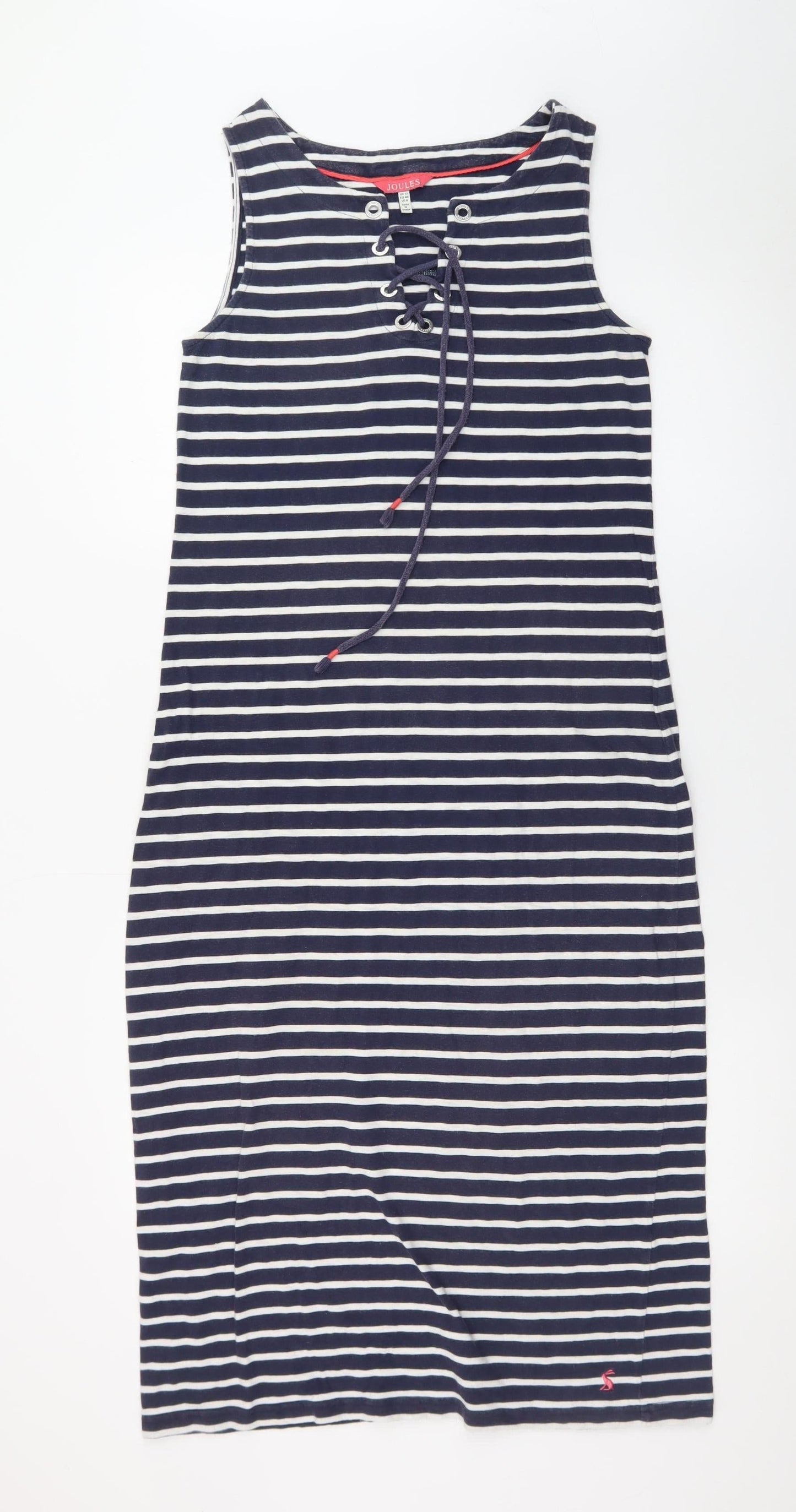 Joules Women Blue Striped Shift Dress Size 12 Sleeveless Jersey