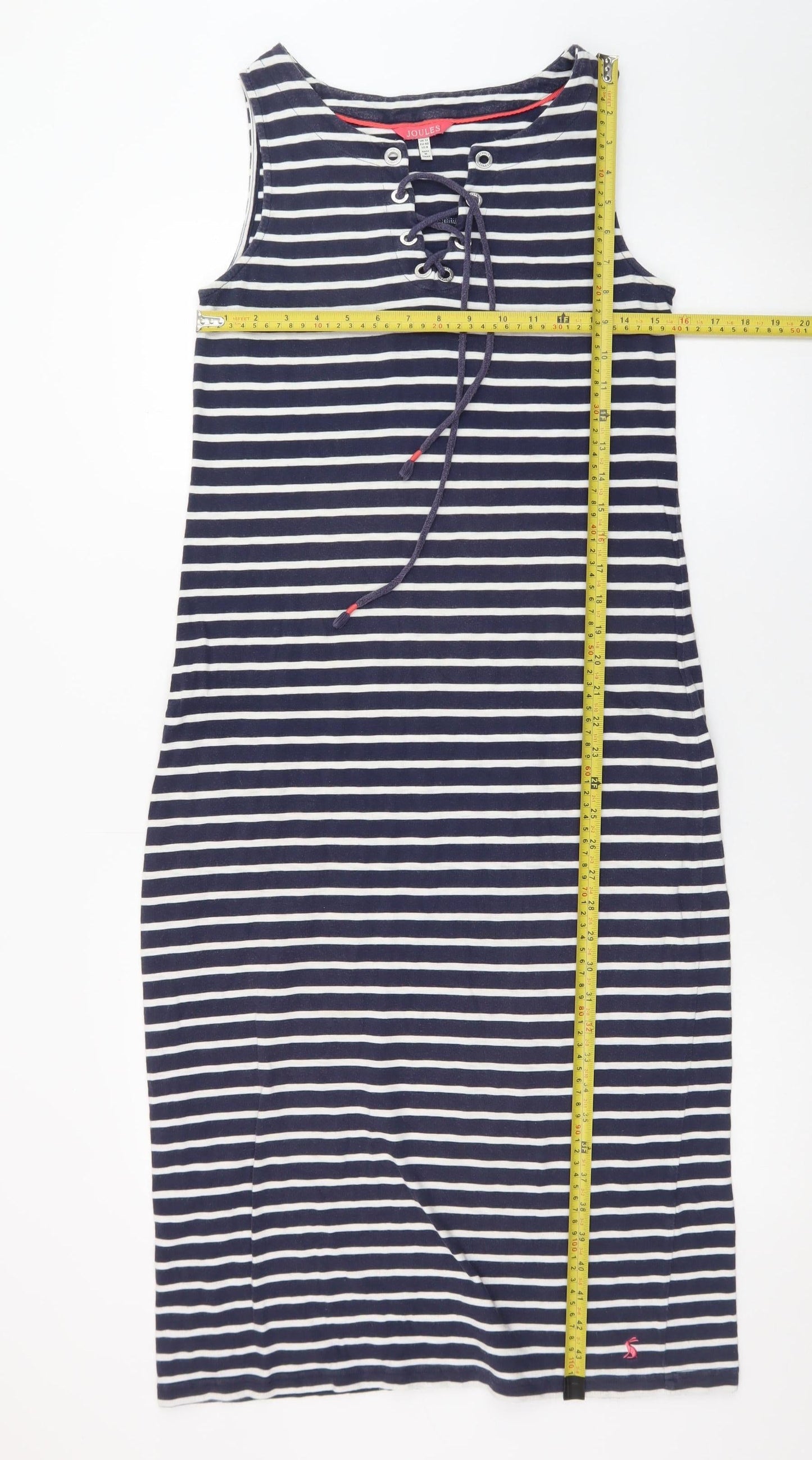 Joules Women Blue Striped Shift Dress Size 12 Sleeveless Jersey
