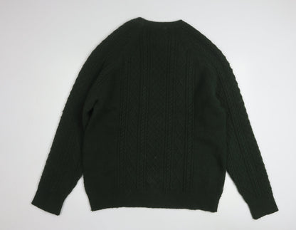 Passenger Men Green XL Cable Knit Crew Neck Pullover Jumper