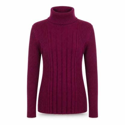 Carolyn Taylor Womens Purple Roll Neck Rib Knit Jumper M