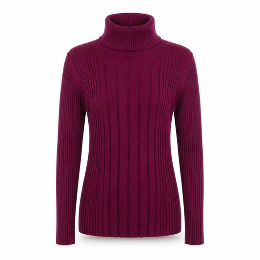 Carolyn Taylor Womens Purple Roll Neck Rib Knit Jumper M