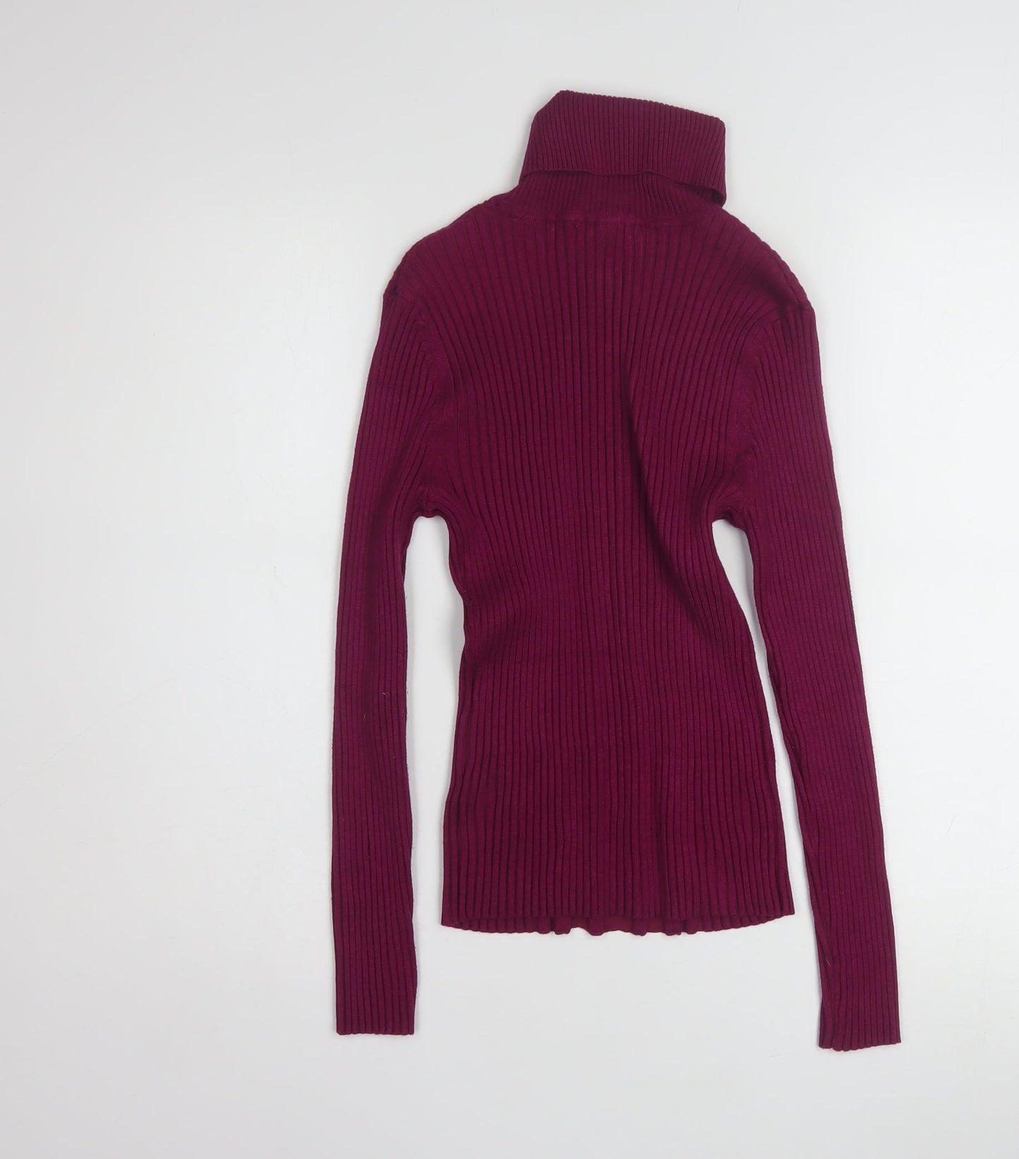 Carolyn Taylor Womens Purple Roll Neck Rib Knit Jumper M