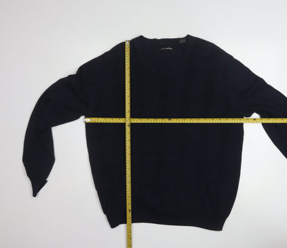 John Henry Men's Blue Cotton V-Neck Jumper Size L