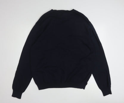 John Henry Men's Blue Cotton V-Neck Jumper Size L