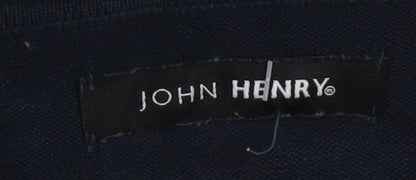John Henry Men's Blue Cotton V-Neck Jumper Size L