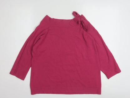 Marks and Spencer Women Pink Bow Neck 3/4 Sleeve Jumper Size 20