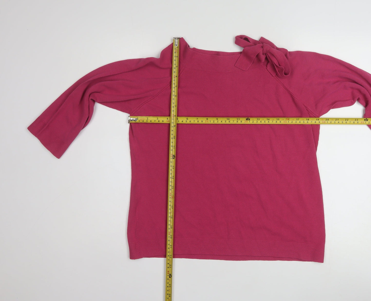 Marks and Spencer Women Pink Bow Neck 3/4 Sleeve Jumper Size 20
