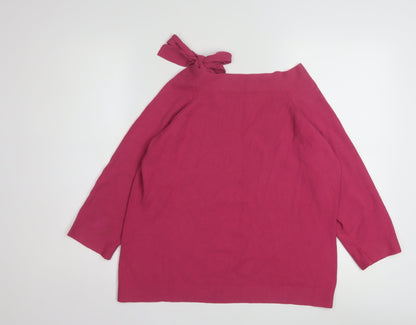 Marks and Spencer Women Pink Bow Neck 3/4 Sleeve Jumper Size 20