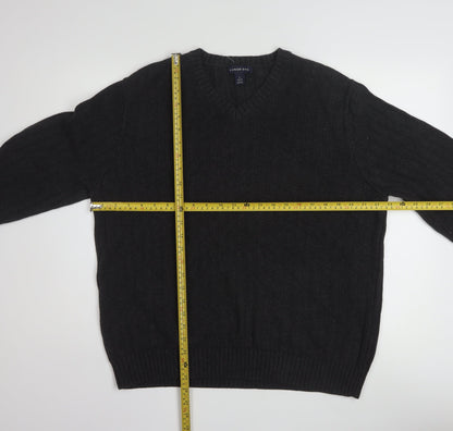 Lands' End Men's Black Cotton V-Neck Cable-Knit Jumper Size L
