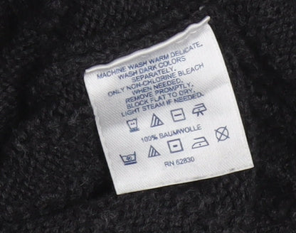 Lands' End Men's Black Cotton V-Neck Cable-Knit Jumper Size L